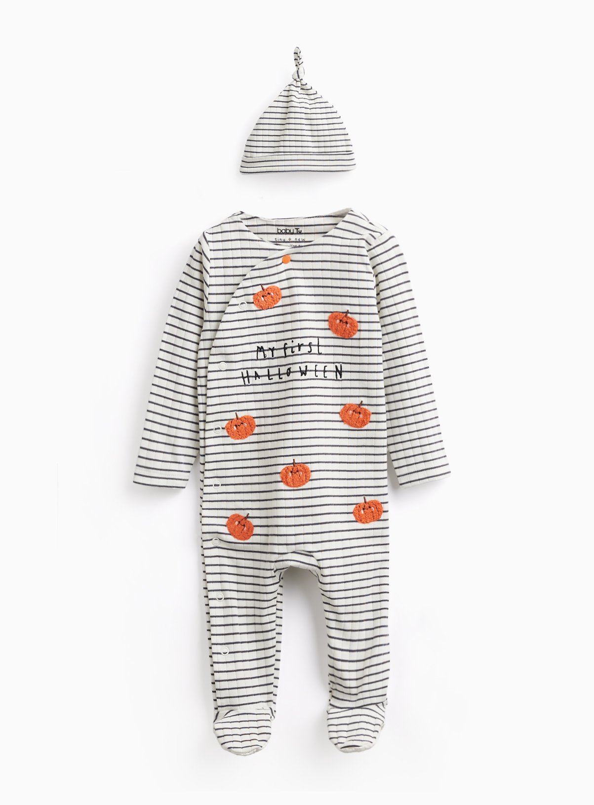 My First Halloween Stripe Print Sleepsuit & Hat 3-6 months - Image 1 thumbnail